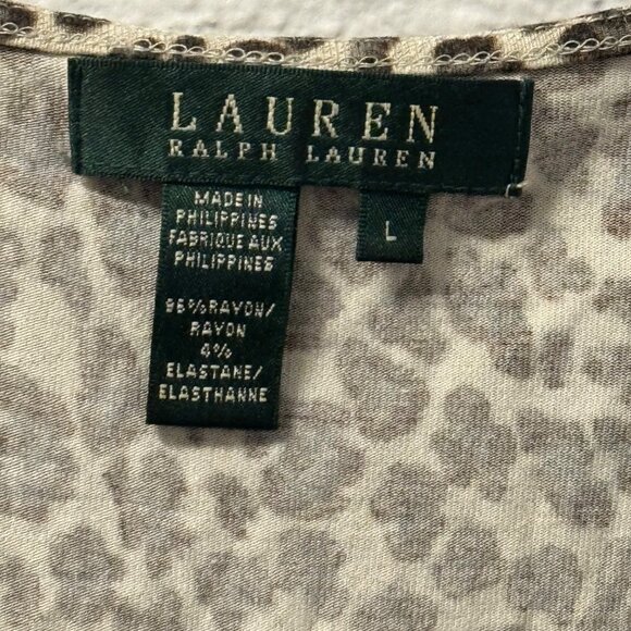 Lauren Ralph Lauren Leopard Print Soft Long Sleeve Top Sz L - Picture 2 of 12